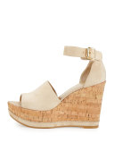 Sohogal Suede Wedge Sandal, Buff