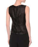 Sleeveless Organza Back-Zip Blouse, Black