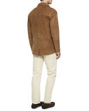 Suede Button-Front Shirt Jacket, Stone