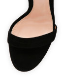 Fringe Suede Ankle-Wrap Sandal, Black