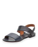 Leather Double-Band Flat Sandal, Abyss Blue