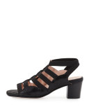 Reesa Caged Chunky-Heel Sandal, Black