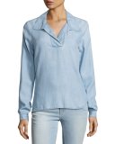 Tie-Back Collared Denim Blouse, Rowan