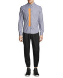 Houndstooth Woven Long-Sleeve Sport Shirt w/Stripe