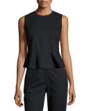 Casara Sleeveless Pinstripe Peplum Top, Navy