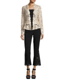 Kerri Cropped Lace-Hem Flared-Leg Pants, Black