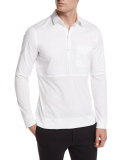 Long-Sleeve Pullover Polo, White