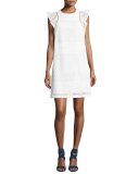 Short-Sleeve Eyelet-Combo Shift Dress, White