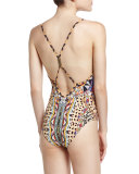 Plunging V-Neck Embellished One-Piece Swimsuit, Bird's Eye View
