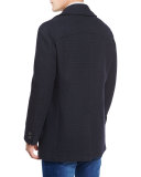 Plaid Wool Pea Coat, Navy