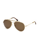 Metal Doubled-Brow Aviator Sunglasses, Gold