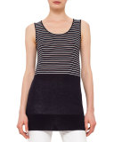 Sleeveless Half-Striped Top, Navy/Cream