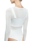 Bralette Mesh Thong Bodysuit, White