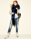 Silver Fox Boa with Tails, Navy