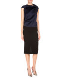 Eugeine Tie-Back Draped Blouse, Navy