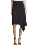Grommet-Embellished Asymmetric Skirt, Black Onyx