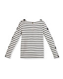 long-sleeve striped bow-trim top, navy/white, size 2-6