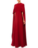 Jewel-Neck Half-Sleeve Capelet Gown