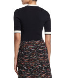 Short-Sleeve Contrast-Striped Ribbed-Knit Polo, Black/Bone