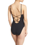 High-Neck Lace-Up Front One-Piece Swimsuit