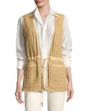 Tracy Woven Leather Drawstring Vest, Tan