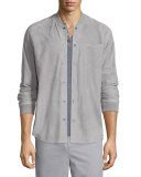 Button-Down Suede Shirt Jacket, Alloy