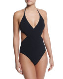 Wrap-Front Cutout One-Piece Swimsuit