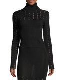 Cathie Pointelle Turtleneck Top, Black