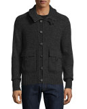 Cashmere Button-Zip Cardigan Jacket, Derby Gray/Black