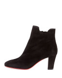 Tiagadaboot Suede 70mm Red Sole Bootie, Black