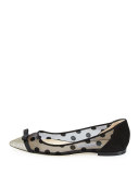 Dorothy Polka-Dot Mesh Flat, Black/Bronze