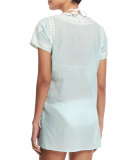 Evian Embroidered Short-Sleeve Coverup Tunic, Pool
