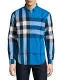 Fred Exploded Check Button-Down Shirt, Blue