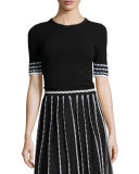 Half-Sleeve Tee w/ Triangle Trim, Black