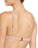 Metallic Twist-Front Swim Top, Rose Gold