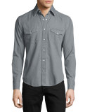 Western Pearl-Snap Denim Shirt, Gray