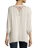Moon 3/4-Sleeve Embroidered Blouse