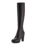 Echoe Platform Leather Knee Boot, Black