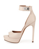 Leather Shark-Lock d'Orsay Sandal, Nude Pink