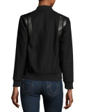 Leather-Trim Wool Varsity Jacket, Black