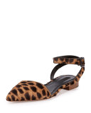 Lara Calf-Hair Ankle-Wrap d'Orsay Flat, Black/Natural Leopard