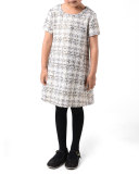 Natasha Short-Sleeve Tweed Shift Dress, Swan, Size 2-6