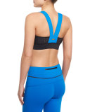 Cross-Front Colorblock Sports Bra, Black/Skydiver