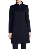 Funnel-Neck Wool Button-Front Coat, Midnight
