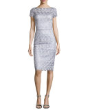 Short-Sleeve Lace Sheath Cocktail Dress 