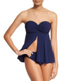 Underwire Bandeau Split-Front Tankini Swim Top, Navy