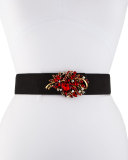 Teresa Suede Crystal Leaf Belt, Black/Red