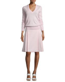 V-Neck Slash-Back Cashmere Sweater, Blush
