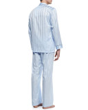 Tonal-Stripe Pajama Set, Light Blue