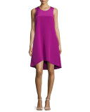 Sleeveless Ruffle-Trim Silk Shift Dress, Magenta